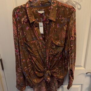 Pilcro Floral Blouse - Brown and Pink